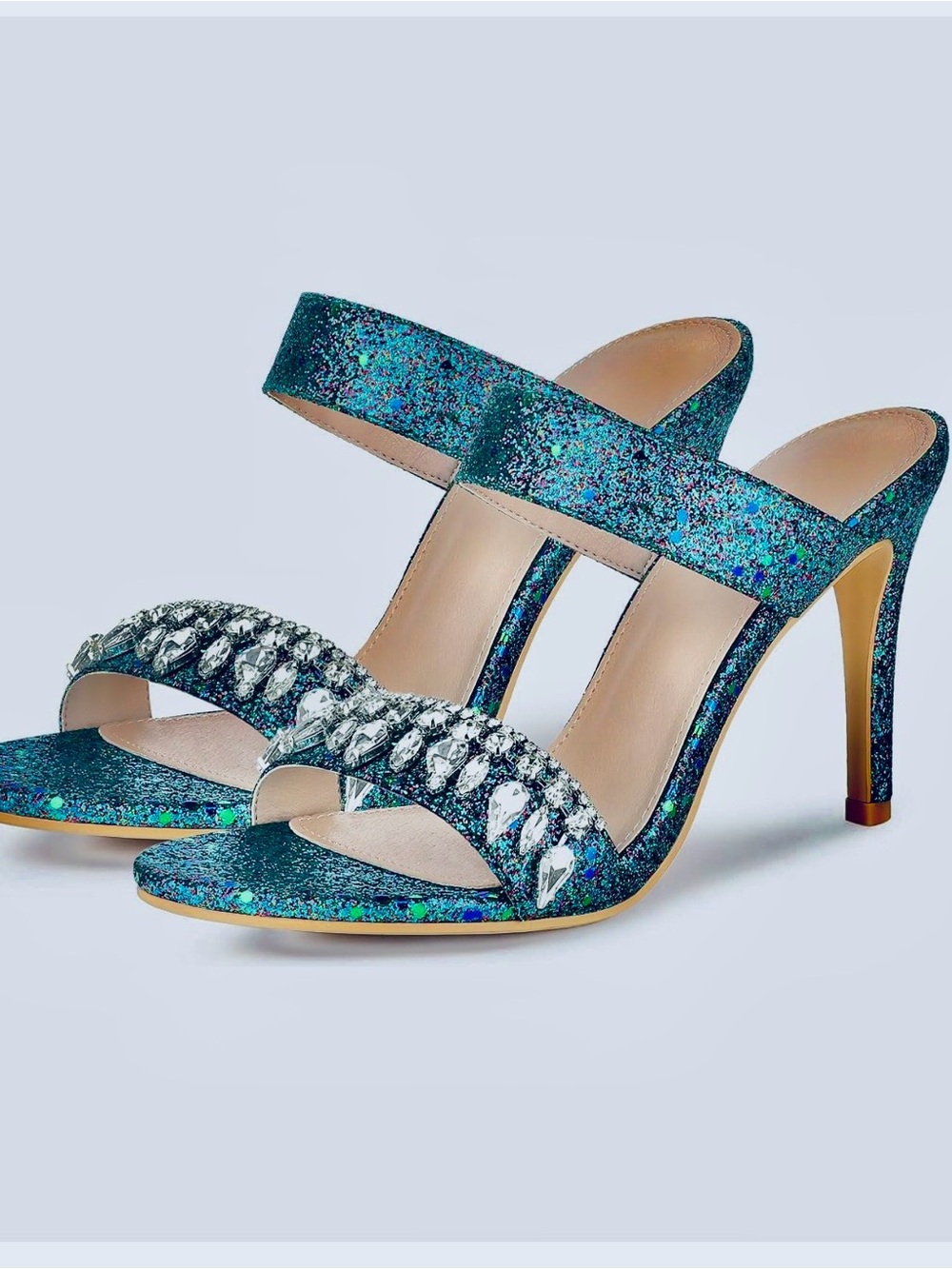 Crystal-Embellished Teal Glitter Stiletto Heels (7)